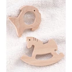 Babyhug Natural Steam Beech Wood Teether Pack of 2 (design may vary)