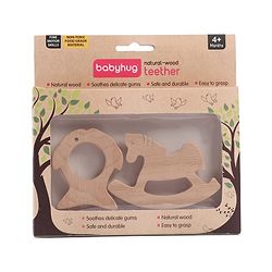 Babyhug Natural Steam Beech Wood Teether Pack of 2 (design may vary)