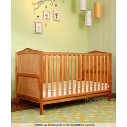 Babyhug Merlino 2 in 1 Wooden Junior Bed Cum Cot with Height Adjustable & Plug and Play Assembly - Antique