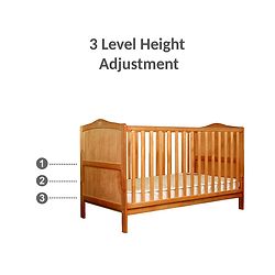 Babyhug Merlino 2 in 1 Wooden Junior Bed Cum Cot with Height Adjustable & Plug and Play Assembly - Antique