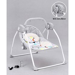 Babyhug Galaxy Electric Swing with Extra Free Motor & Remote - Grey (Without Hanging Toys)| Automatic & Manual Operation| 3 Swing Speed| Off Timer| Built-in Music & Soothing Vibration| Compact Fold| Safety Harness| Cushion Seat