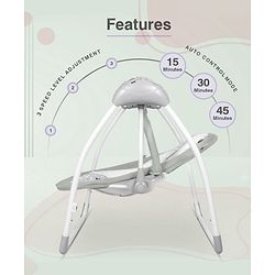 Babyhug Galaxy Electric Swing with Extra Free Motor & Remote - Grey (Without Hanging Toys)| Automatic & Manual Operation| 3 Swing Speed| Off Timer| Built-in Music & Soothing Vibration| Compact Fold| Safety Harness| Cushion Seat