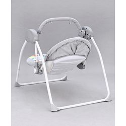 Babyhug Galaxy Electric Swing with Extra Free Motor & Remote - Grey (Without Hanging Toys)| Automatic & Manual Operation| 3 Swing Speed| Off Timer| Built-in Music & Soothing Vibration| Compact Fold| Safety Harness| Cushion Seat