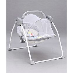 Babyhug Galaxy Electric Swing with Extra Free Motor & Remote - Grey (Without Hanging Toys)| Automatic & Manual Operation| 3 Swing Speed| Off Timer| Built-in Music & Soothing Vibration| Compact Fold| Safety Harness| Cushion Seat