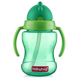 Babyhug Straw Sipper Bottle with Twin Handles  Green, 180 ml | BPA Free | Spill-Resistant | Easy Grip |Flip Up Straw | Travel Friendly | Ideal for Newborns & Toddlers