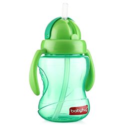 Babyhug Straw Sipper Bottle with Twin Handles  Green, 180 ml | BPA Free | Spill-Resistant | Easy Grip |Flip Up Straw | Travel Friendly | Ideal for Newborns & Toddlers