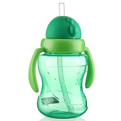 Babyhug Straw Sipper Bottle with Twin Handles  Green, 180 ml | BPA Free | Spill-Resistant | Easy Grip |Flip Up Straw | Travel Friendly | Ideal for Newborns & Toddlers