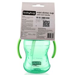 Babyhug Straw Sipper Bottle with Twin Handles  Green, 180 ml | BPA Free | Spill-Resistant | Easy Grip |Flip Up Straw | Travel Friendly | Ideal for Newborns & Toddlers