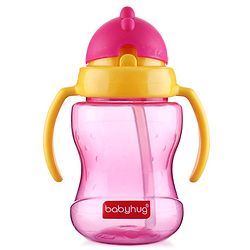 Babyhug Straw Sipper Bottle with Twin Handles  Green, 180 ml | BPA Free | Spill-Resistant |Easy Grip |Flip Up Straw | Travel Friendly | Ideal for Newborns & Toddlers |