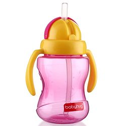 Babyhug Straw Sipper Bottle with Twin Handles  Green, 180 ml | BPA Free | Spill-Resistant |Easy Grip |Flip Up Straw | Travel Friendly | Ideal for Newborns & Toddlers |