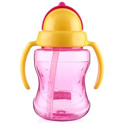 Babyhug Straw Sipper Bottle with Twin Handles  Green, 180 ml | BPA Free | Spill-Resistant |Easy Grip |Flip Up Straw | Travel Friendly | Ideal for Newborns & Toddlers |
