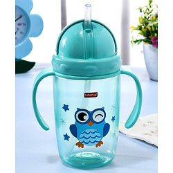 Babyhug Owl Print Straw Sipper Bottle  360 ml, Blue | BPA Free | Spill-Resistant |Flip Lid | Dishwasher Safe | Travel Friendly | Ideal for Newborns & Toddlers