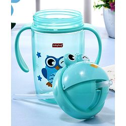 Babyhug Owl Print Straw Sipper Bottle  360 ml, Blue | BPA Free | Spill-Resistant |Flip Lid | Dishwasher Safe | Travel Friendly | Ideal for Newborns & Toddlers