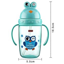 Babyhug Owl Print Straw Sipper Bottle  360 ml, Blue | BPA Free | Spill-Resistant |Flip Lid | Dishwasher Safe | Travel Friendly | Ideal for Newborns & Toddlers