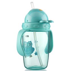 Babyhug Owl Print Straw Sipper Bottle  360 ml, Blue | BPA Free | Spill-Resistant |Flip Lid | Dishwasher Safe | Travel Friendly | Ideal for Newborns & Toddlers