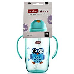 Babyhug Owl Print Straw Sipper Bottle  360 ml, Blue | BPA Free | Spill-Resistant |Flip Lid | Dishwasher Safe | Travel Friendly | Ideal for Newborns & Toddlers