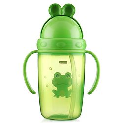 Babyhug Owl Print Straw Sipper Bottle  360 ml, Blue | BPA Free | Spill-Resistant |Flip Lid | Dishwasher Safe | Travel Friendly | Ideal for Newborns & Toddlers