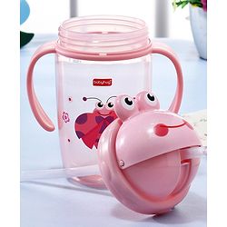 Babyhug Owl Print Straw Sipper Bottle  360 ml, Pink | BPA Free | Spill-Resistant |Flip Lid |Dishwasher Safe |