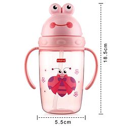 Babyhug Owl Print Straw Sipper Bottle  360 ml, Pink | BPA Free | Spill-Resistant |Flip Lid |Dishwasher Safe |