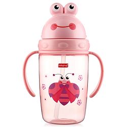 Babyhug Owl Print Straw Sipper Bottle  360 ml, Pink | BPA Free | Spill-Resistant |Flip Lid |Dishwasher Safe |
