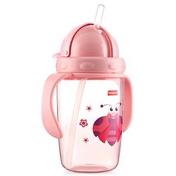 Babyhug Owl Print Straw Sipper Bottle  360 ml, Pink | BPA Free | Spill-Resistant |Flip Lid |Dishwasher Safe |