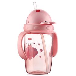 Babyhug Owl Print Straw Sipper Bottle  360 ml, Pink | BPA Free | Spill-Resistant |Flip Lid |Dishwasher Safe |