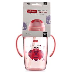 Babyhug Owl Print Straw Sipper Bottle  360 ml, Pink | BPA Free | Spill-Resistant |Flip Lid |Dishwasher Safe |