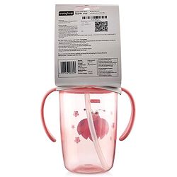 Babyhug Owl Print Straw Sipper Bottle  360 ml, Pink | BPA Free | Spill-Resistant |Flip Lid |Dishwasher Safe |