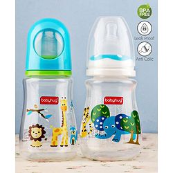 Babyhug Feeding Bottle Animal Print Blue And White Pack of 2 - 125 ml and 150 ml