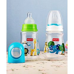 Babyhug Feeding Bottle Animal Print Blue And White Pack of 2 - 125 ml and 150 ml