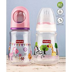 Babyhug Feeding Bottle Animal Print Pink & White Pack of 2 - 125 ml & 150 ml