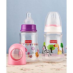 Babyhug Feeding Bottle Animal Print Pink & White Pack of 2 - 125 ml & 150 ml