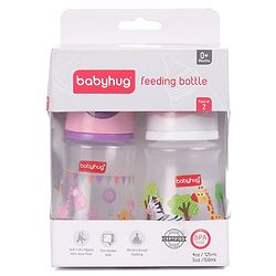Babyhug Feeding Bottle Animal Print Pink & White Pack of 2 - 125 ml & 150 ml