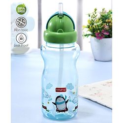 Babyhug Straw Sipper Bottle with Penguin Print - 300 ml, Blue | BPA Free | Leak-Resistant | Flip Open Lid | EN Certified | Dishwasher Safe | Ideal for Newborns & Toddlers