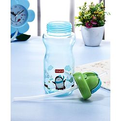 Babyhug Straw Sipper Bottle with Penguin Print - 300 ml, Blue | BPA Free | Leak-Resistant | Flip Open Lid | EN Certified | Dishwasher Safe | Ideal for Newborns & Toddlers