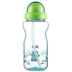 Babyhug Straw Sipper Bottle with Penguin Print - 300 ml, Blue | BPA Free | Leak-Resistant | Flip Open Lid | EN Certified | Dishwasher Safe | Ideal for Newborns & Toddlers