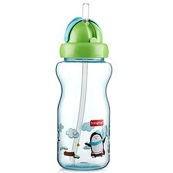Babyhug Straw Sipper Bottle with Penguin Print - 300 ml, Blue | BPA Free | Leak-Resistant | Flip Open Lid | EN Certified | Dishwasher Safe | Ideal for Newborns & Toddlers
