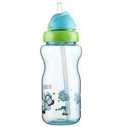 Babyhug Straw Sipper Bottle with Penguin Print - 300 ml, Blue | BPA Free | Leak-Resistant | Flip Open Lid | EN Certified | Dishwasher Safe | Ideal for Newborns & Toddlers