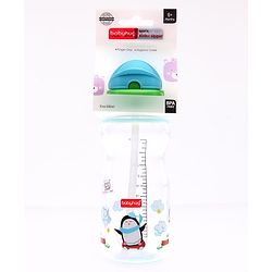 Babyhug Straw Sipper Bottle with Penguin Print - 300 ml, Blue | BPA Free | Leak-Resistant | Flip Open Lid | EN Certified | Dishwasher Safe | Ideal for Newborns & Toddlers