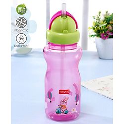 Babyhug Straw Sipper Bottle with Penguin Print - 300 ml, Blue | BPA Free | Leak-Resistant | Flip Open Lid | EN Certified | Dishwasher Safe | Ideal for Newborns & Toddlers