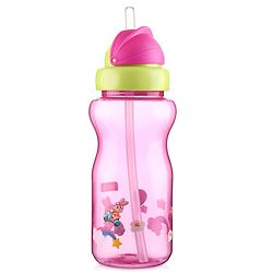 Babyhug Straw Sipper Bottle with Penguin Print - 300 ml, Blue | BPA Free | Leak-Resistant | Flip Open Lid | EN Certified | Dishwasher Safe | Ideal for Newborns & Toddlers