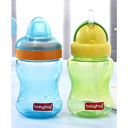 Babyhug Spout and Straw Sipper Set of 2 Green Blue - 180 ml Each