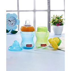 Babyhug Spout and Straw Sipper Set of 2 Green Blue - 180 ml Each
