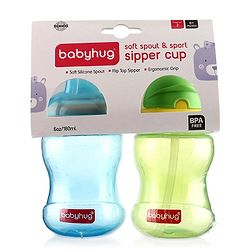 Babyhug Spout and Straw Sipper Set of 2 Green Blue - 180 ml Each