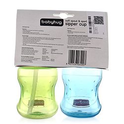 Babyhug Spout and Straw Sipper Set of 2 Green Blue - 180 ml Each