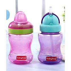 Babyhug Spout and Straw Sipper Set of 2 Pink Purple - 180 ml Each (Colour May Vary)