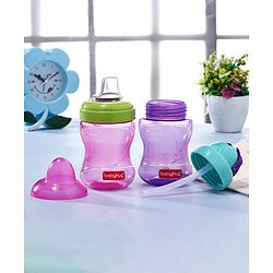 Babyhug Spout and Straw Sipper Set of 2 Pink Purple - 180 ml Each (Colour May Vary)