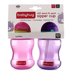 Babyhug Spout and Straw Sipper Set of 2 Pink Purple - 180 ml Each (Colour May Vary)