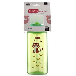 Babyhug Toddler Sipper with Square Spout & Lion Print  420 ml, Green | BPA Free | Easy Grip |Leak-Resistant |
