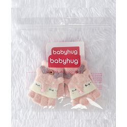 Babyhug Woollen Gloves Animal Design - Pink